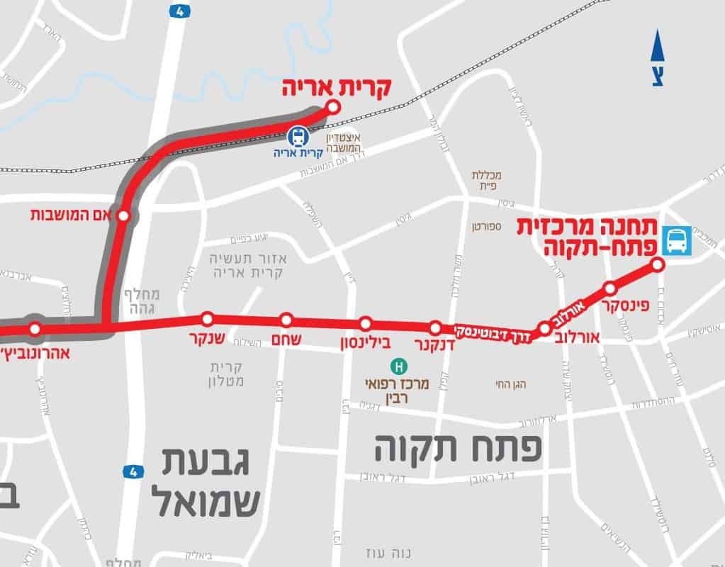 תרשים הקו באדום בפתח תקווה